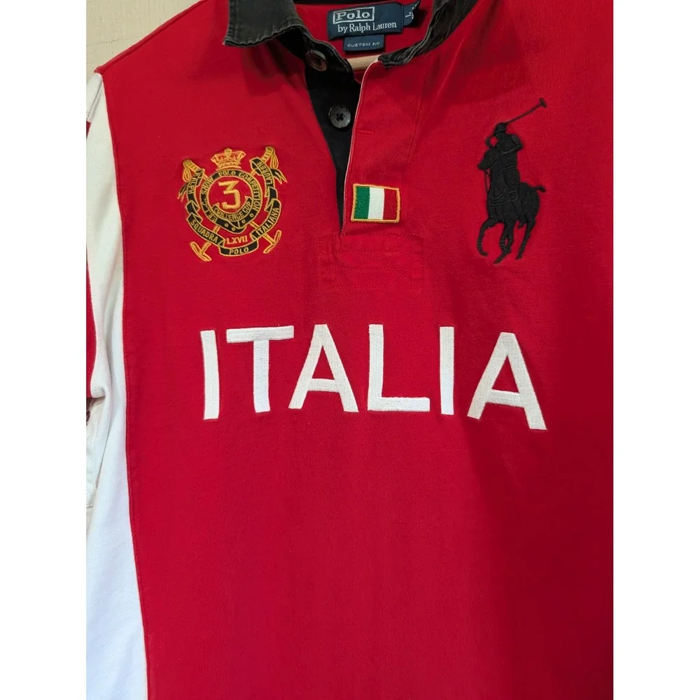Polo Ralph Lauren Italia Rugby Shirt Red Big Pony Long Sleeve Custom Fit Large